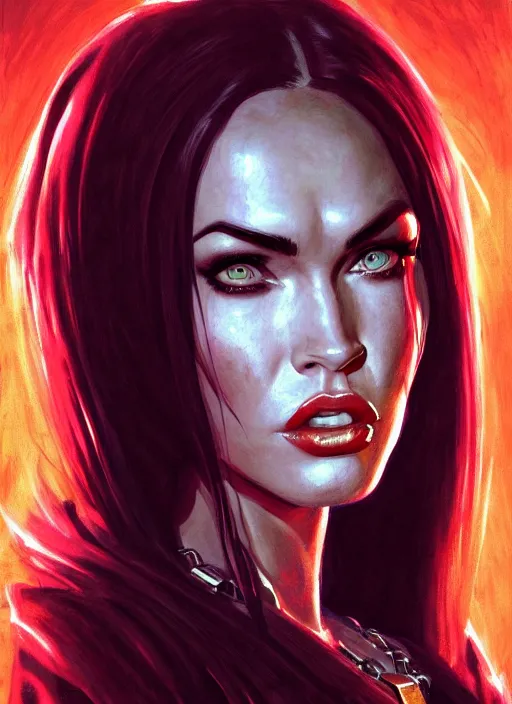 Image similar to portrait of megan fox as a evil demon with hornes, batwings, hell, jewelry, greek, dark, intricate, headshot, key visual, conceptart, ambient lighting, highly detailed, digital painting, artstation, concept art, sharp focus, by makoto shinkai and akihiko yoshida and greg manchess