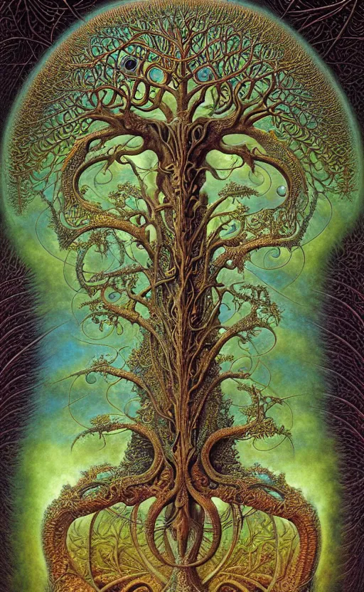 Image similar to tree of life by roger dean and andrew ferez, art forms of nature by ernst haeckel, divine chaos engine, symbolist, visionary, art nouveau, botanical fractal structures, organic, detailed, realistic, surreality