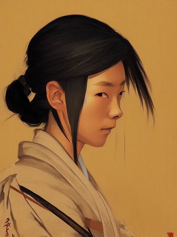 Prompt: an ultradetailed beautiful portrait painting of a female ninja at night in a japanese village, side view, oil painting, high resolution, by ilya kuvshinov, greg rutkowski and makoto shinkai