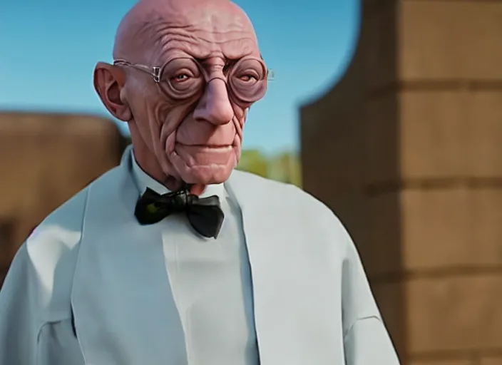 Image similar to film still of real life professor farnsworth in the scifi movie, 4 k