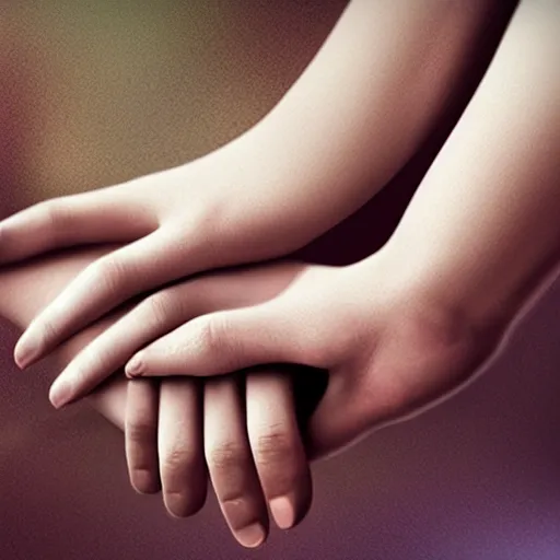 Image similar to hands of a woman and a man seen from the side, fingertips gently touching, romantic, hyper realistic digital art, dreamily atmosphere