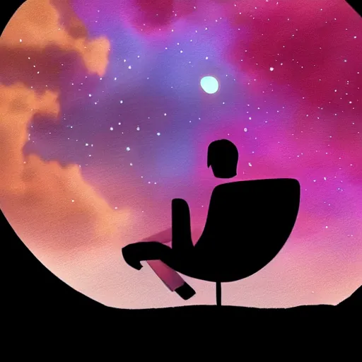 Image similar to silhouette of a man looking at an epic night sky with 3 moons and lots of stars, digital painting, concept art, cinematic