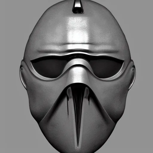 Prompt: concept design for a solid plate featureless metallic mask, 3 d render, volumetric lighting, unreal engine, reflective material, intricate texture