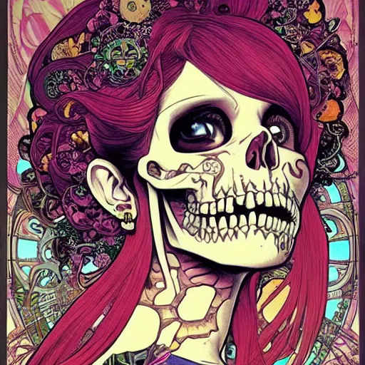 Image similar to manga skull portrait girl female skeleton realism hyperrealistic art Geof Darrow and will cotton alphonse mucha pop art kawaii