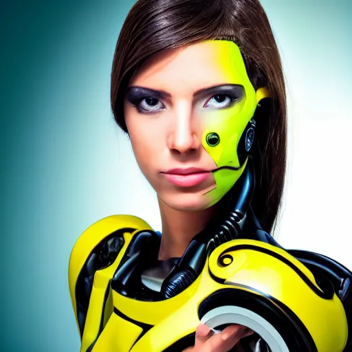 Prompt: portrait photo of a beautiful female cyborg ................................looking like a BANANA