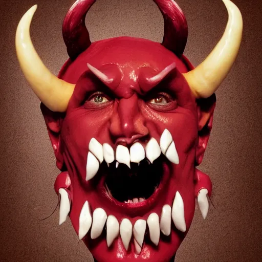 Prompt: a very scary face with horns and devilish smile