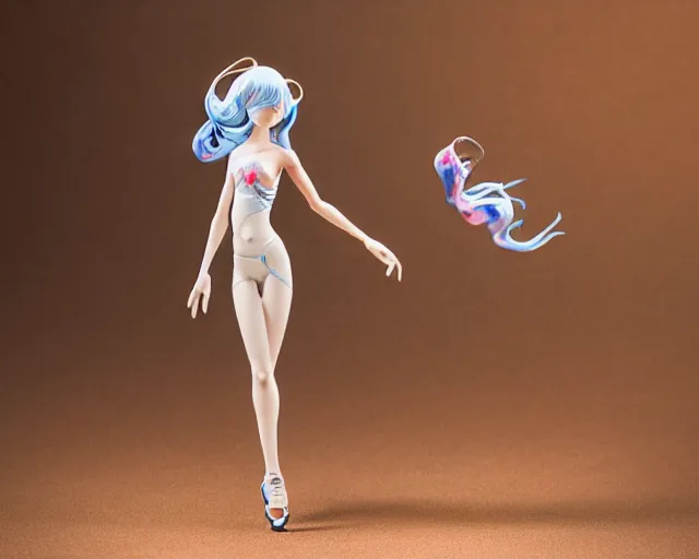 Prompt: James Jean isolated cheerful tomboy vinyl figure, figure photography, dynamic pose, holographic undertones, glitter accents on figure, anime stylized, accurate fictional proportions, high delicate details, ethereal lighting - H 640