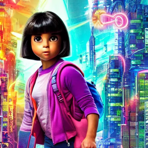 Image similar to Dora the explorer live action thriller cyber punk John Travolta directed by Michael Moore