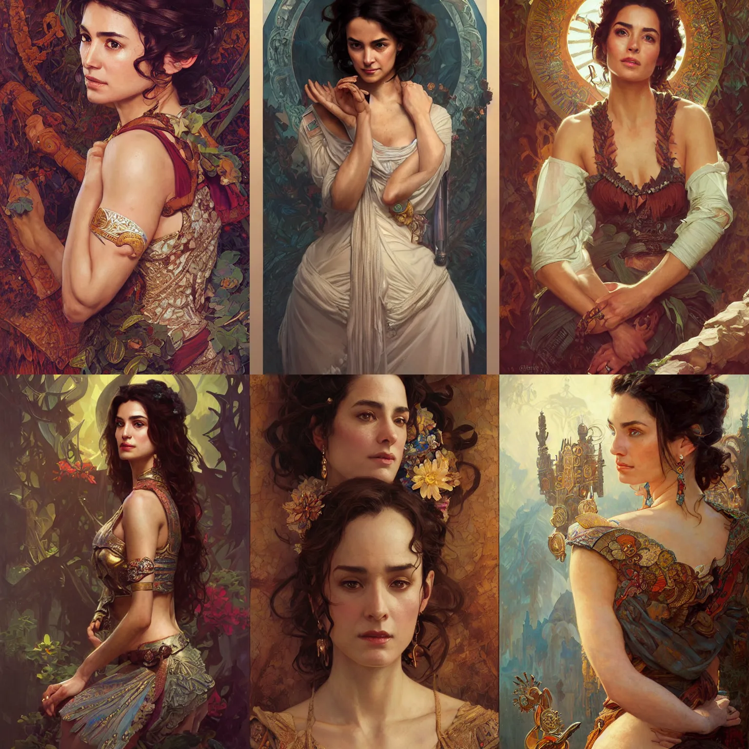 Prompt: ana de la reguera portrait, mayan fantasy, elegant, intricate, by stanley artgerm lau, greg rutkowski, thomas kindkade, alphonse mucha, loish, norman rockwell