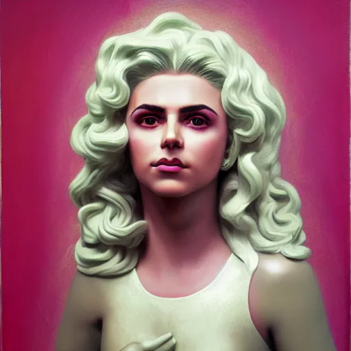 Image similar to a face portrait of electra heart as statue of david, fantasy setting, stone face, dim colors, soft lighting, atmospheric, cinematic, moody, in the style of diego koi, gina heyer, luiz escanuela, art by alyssa monk, hyperrealism, rule of thirds, golden ratio, oil on canvas