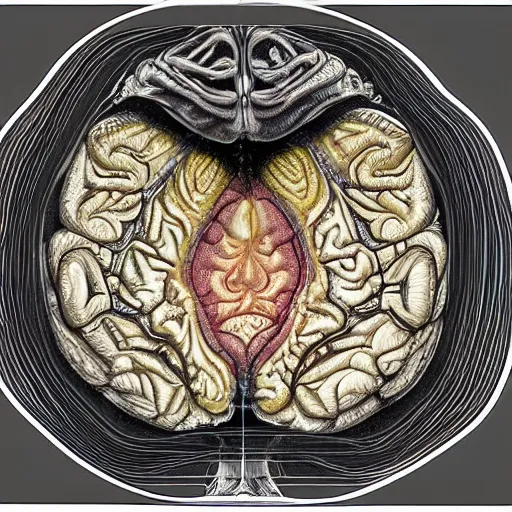 Prompt: detailed cross section of an alien brain