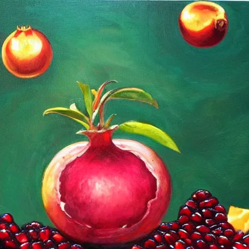 Prompt: Pomegranate god, painting, godly, beautiful, immense, stunning, blessed