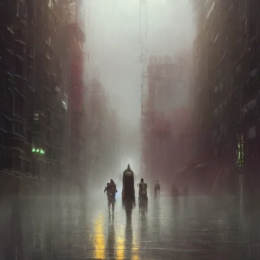 Prompt: epic portrait an cyberpunk city full of puddles and water, cloudy, rain, glowing, huge, broad light, ambient occlusion, volumetric light effect, made by ivan aivazovsky, peter mohrbacher, greg rutkowski, matte painting, trending on artstation, 4 k, perfectly defined features, digital painting,