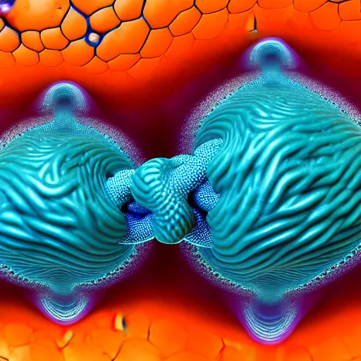 Prompt: closeup of beautiful human bodies intertwined, 3 d fractals, mandelbulb, dripping wet, skin, macro photography, highly detailed, hyperrealism, cinematic, cyan and orange