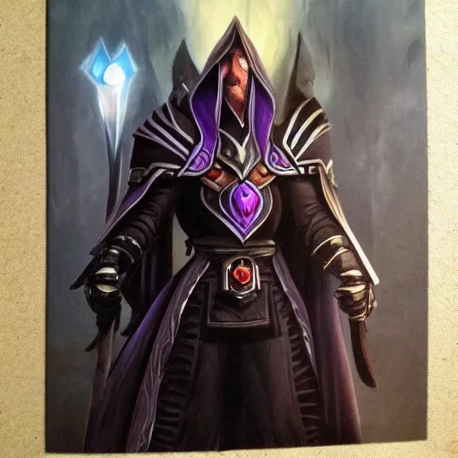 Prompt: medivh from world of warcraft, raven, dark, gloomy