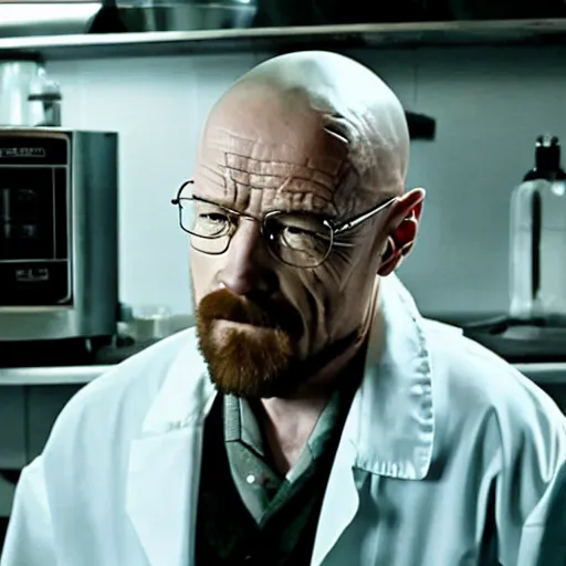 Prompt: Walter white in his lab with Jesse Pinkman Cooking Noodles , 8k UHD photography , perfect faces , award winning , Breaking bad aesthetic