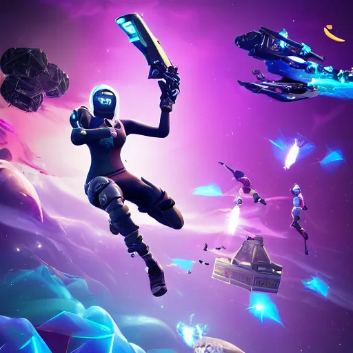 Prompt: playing the videogame fortnite in another dimension in outspace and winning fortnite battle royale victory, futuristic, sci - fi, dreamy, auoracore, y 2 k, time travel, hd, digital art, trending on artstation,