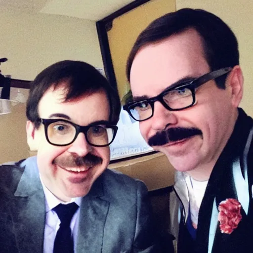 Image similar to a selfie of Steve Harvey and Rivers Cuomo From Weezer