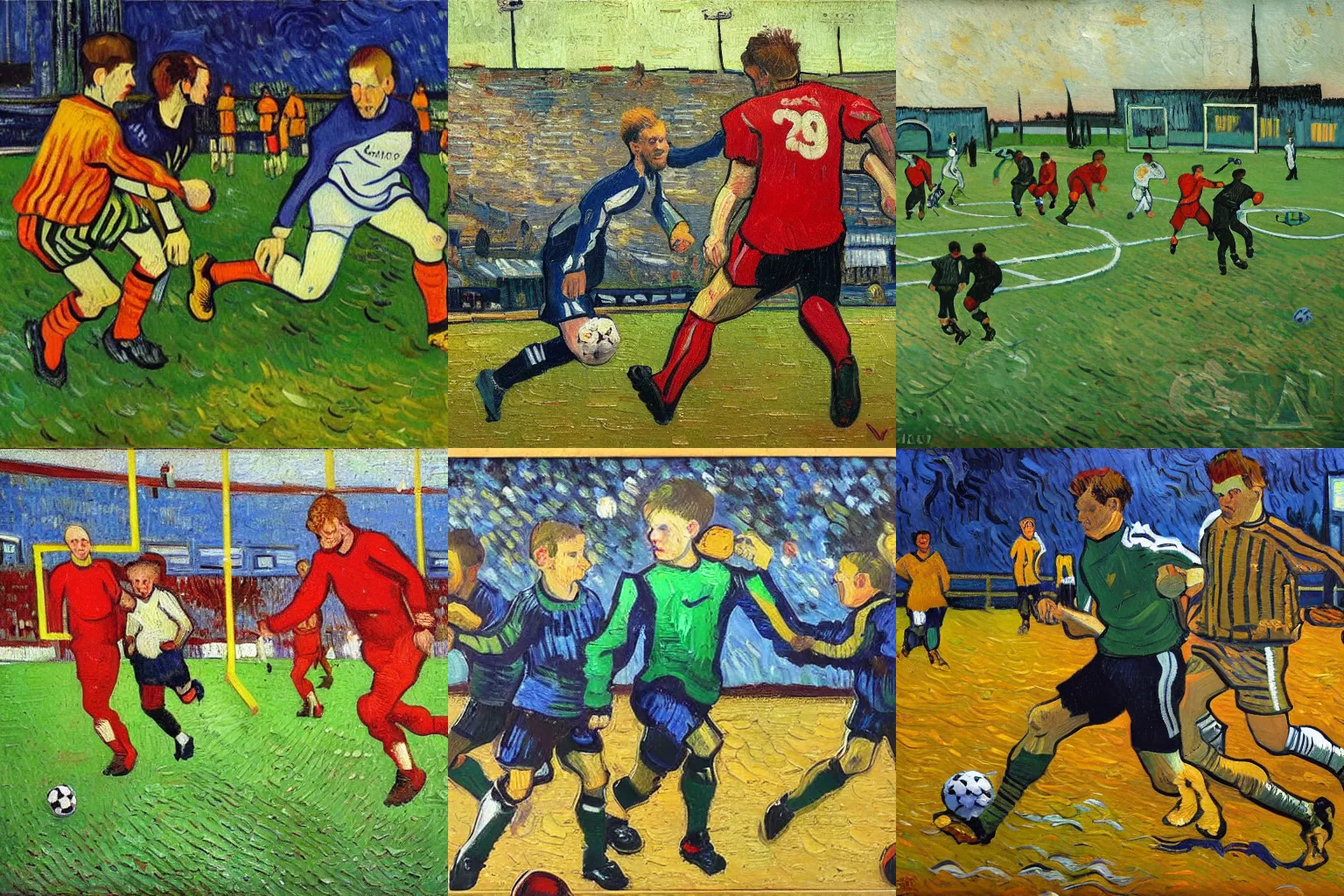 Image similar to football match, oil painting, van gogh style