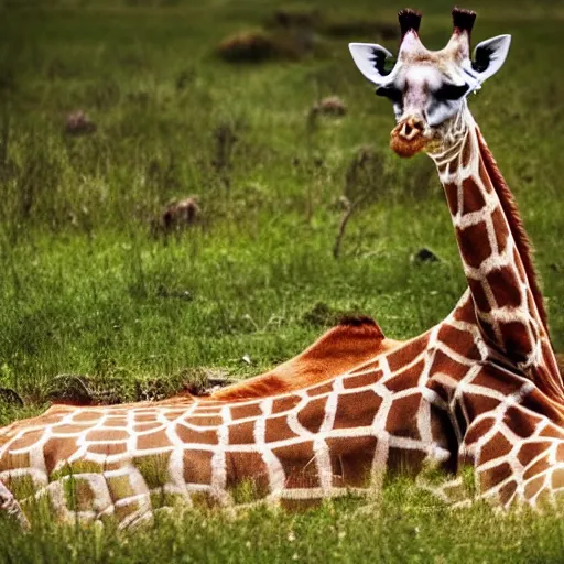 Image similar to a giraffe meditating, ultra realistic, photorealistic, cinematic