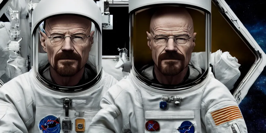 Prompt: Walter White as an astronaut outside a space station, 4k detailed, very very well detailed image 5, 8k