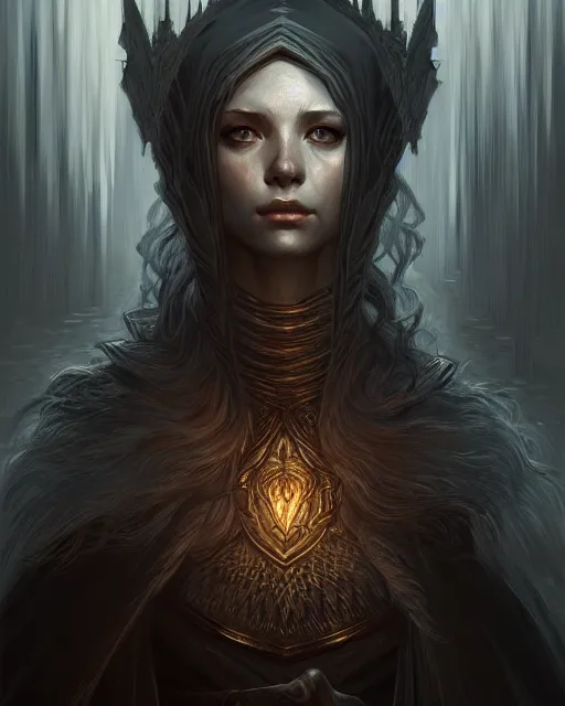 Prompt: Portrait of dark souls ashen one, dark fantasy, intricate, elegant, highly detailed, digital painting, artstation, concept art, smooth, sharp focus, illustration, art by artgerm and greg rutkowski and alphonse mucha