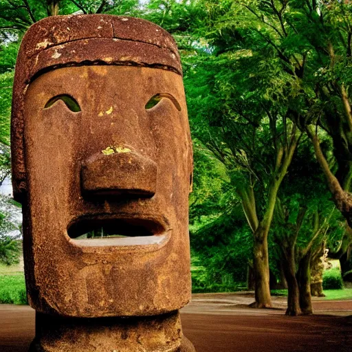 Image similar to moai statue giving a ted talk