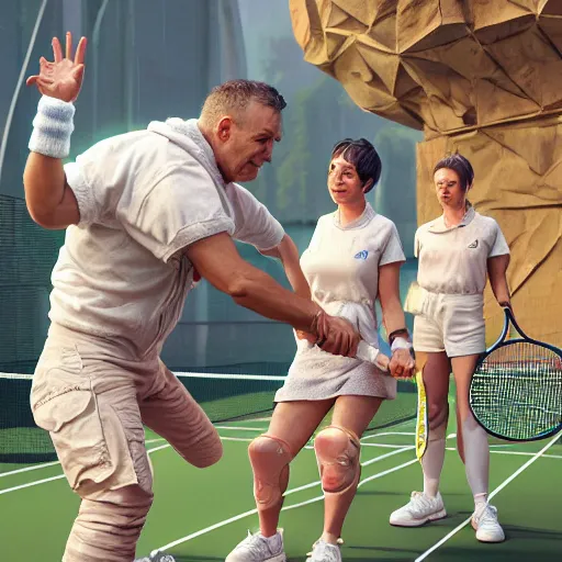 Image similar to astronauts playing tennis, hyper detailed, digital art, trending in artstation, cinematic lighting, studio quality, smooth render, unreal engine 5 rendered, octane rendered, art style by klimt and nixeu and ian sprigger and wlop and krenz cushart