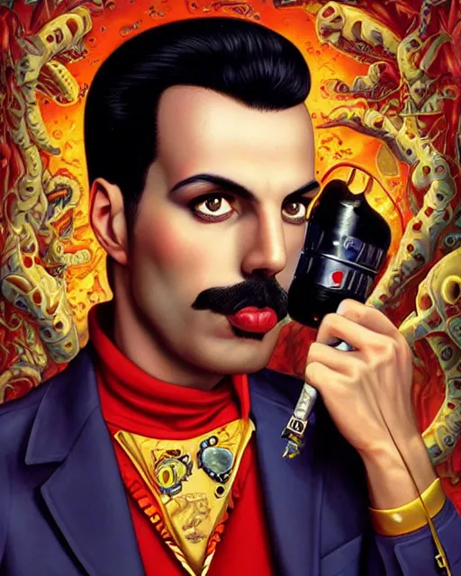 Image similar to lovecraftian portrait of freddie mercury, pixar style, by tristan eaton stanley artgerm and tom bagshaw