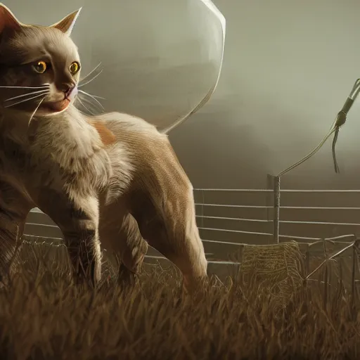 Image similar to high - polygonal cat with milk, in game pathologic 2, digital art, unreal engine, cinematic composition, sharp, details, hyper - detailed, hd