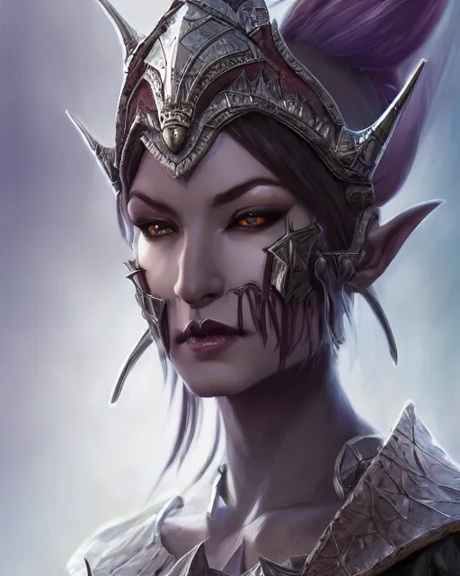 Image similar to dark elf princess, highly detailed, d & d, fantasy, highly detailed, digital painting, trending on artstation, concept art, sharp focus, illustration, global illumination, shaded, art by artgerm and greg rutkowski and fuji choko and viktoria gavrilenko and hoang lap