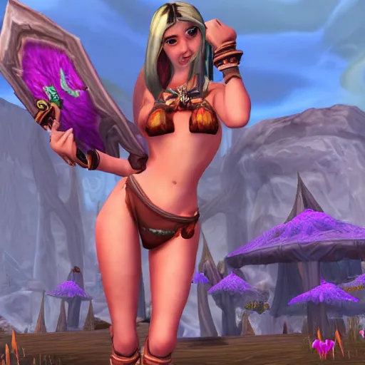 Image similar to pretty girl in a bikini inside of the world of warcraft
