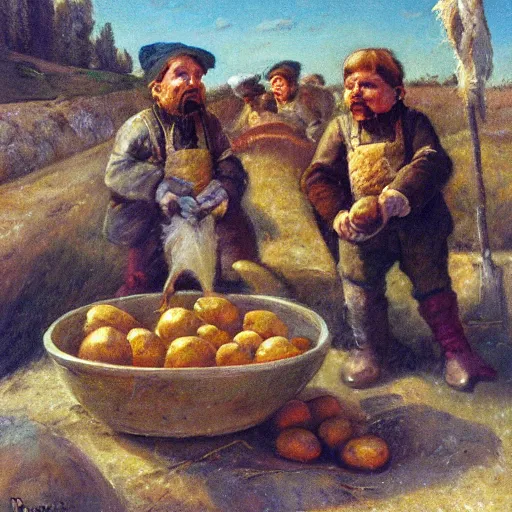 Prompt: The potatoes eaters, by Daniel Romanovsky