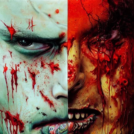 Image similar to UHD photorealistic Zombie Elvis, by Ayami Kojima, Amano, Karol Bak, Mark Brooks, tonalism, rich deep colors. Beksinski painting, art by Adrian Ghenie and Gerhard Richter. art by Takato Yamamoto. masterpiece