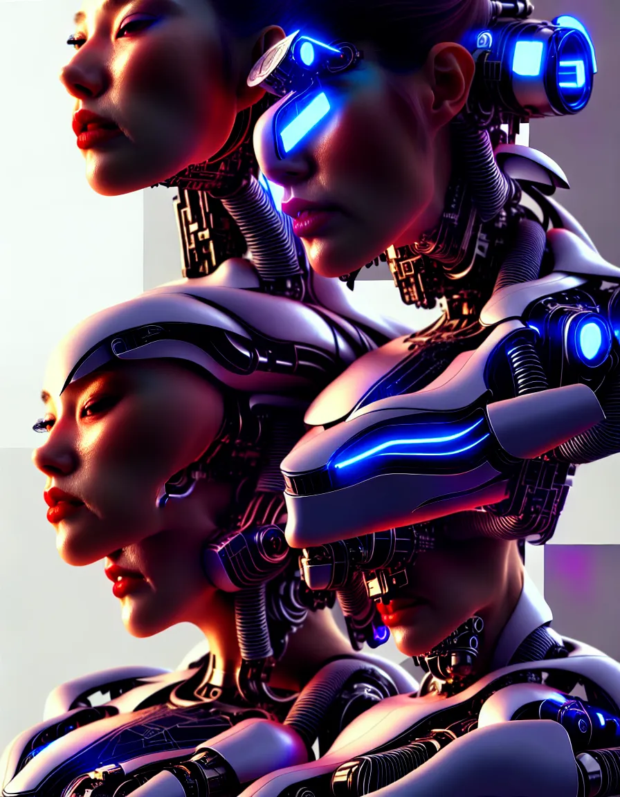 Image similar to portrait of a female cyborg. intricate abstract. intricate artwork, by tooth wu, wlop, bill sienkiewicz, syd mead. concept art, octane render, trending on artstation, greg rutkowski very coherent symmetrical artwork. cinematic, key art, hyper realism, high detail, octane render, 8 k, iridescent accents