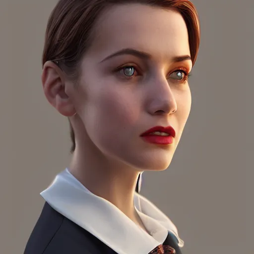 Prompt: beautiful girl protrait in a suit, character portrait, james gurney, character concept style trending on artstation, detailed face, concept art, detailed, octane render cinematic, photo-realistic, 8k, high detailed
