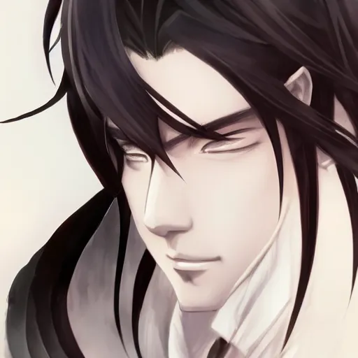 Image similar to headshot portrait of Wei Wuxian, anime character art, beautiful detail, extreme detail, artstationhd, NIXEU, WLOP, long hair, male character, black hair, Avetetsuya Studios, anime manga panel, trending on artstation