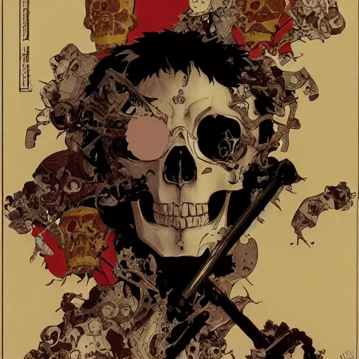 Image similar to anime manga skull portrait boy soldier ape skeleton illustration detailed patterns art Geof Darrow and Phil hale and Ashley wood and Ilya repin alphonse mucha pop art nouveau