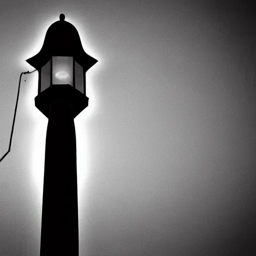 Prompt: the Babadook lurking underneath a street lamp in black and white