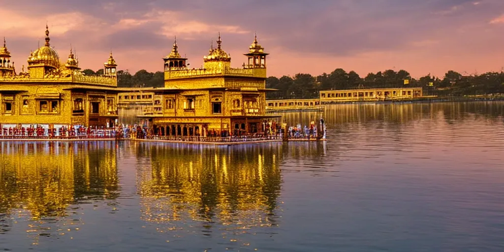 Prompt: a beautiful golden temple in the middle of a lake, cinematic, beautiful lighting and reflections, masterpiece