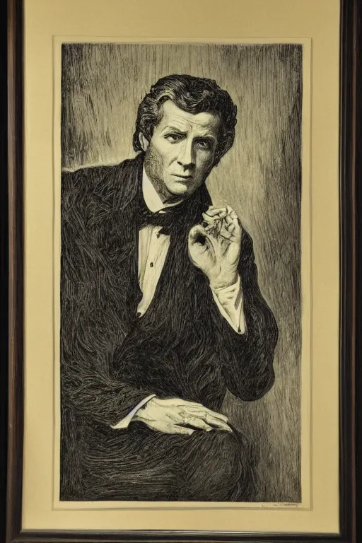 Image similar to portrait of Blake Carrington, Gustave Dore lithography