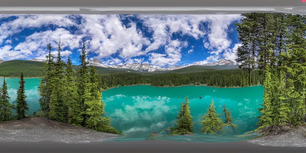 Prompt: 3 d 3 6 0 panorama of a canadian lake