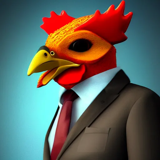 Image similar to a high quality photo of a chicken wearing a suit, 8k, artstation