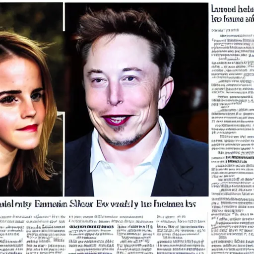 Image similar to emma watson and elon musk on a local newspaper