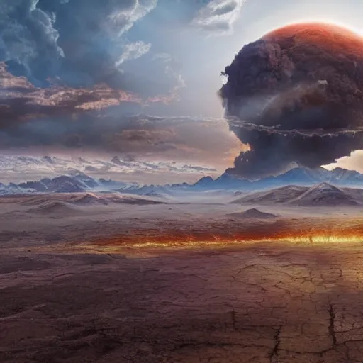 Prompt: the end of the world when the sun expands and burns the earth, highly detailed matte painting