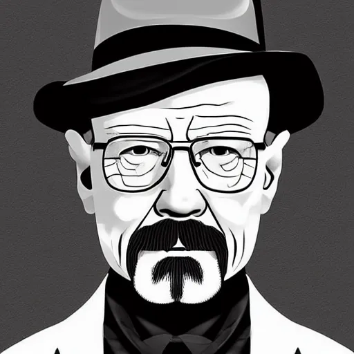 Image similar to Walter White with pork pie black hat, accurate anatomy, highly detailed, digital art, centered, portrait