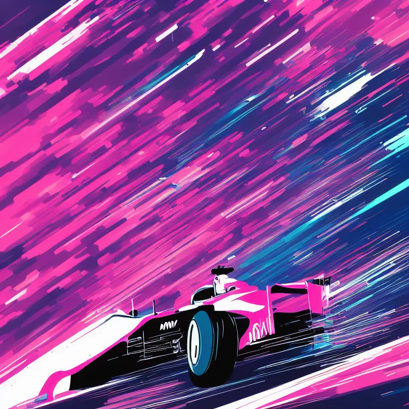 Prompt: formula one car, synthwave illustration, motion blur