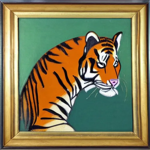 Prompt: tiger, painting on canvas, early modernist, orientalism