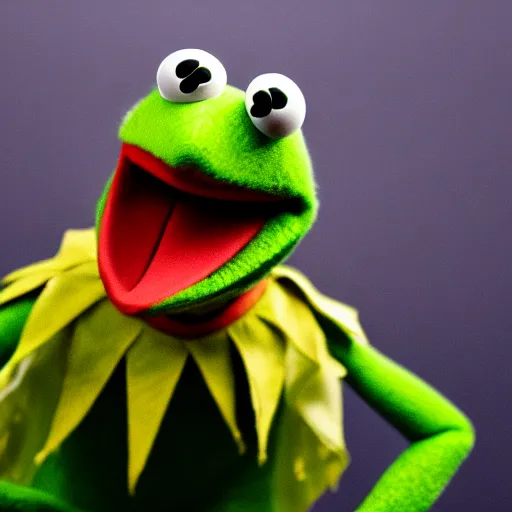 kermit the frog looking sad and afraid at the camera, | Stable ...