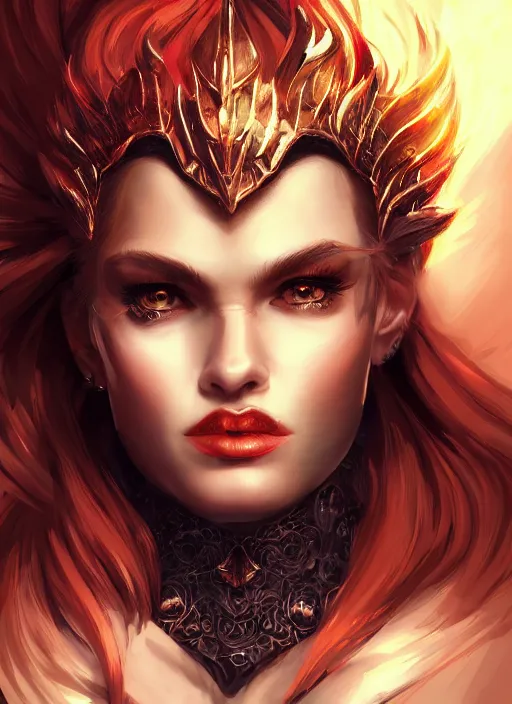 Image similar to portrait of the fire princess, fierce, striking, wonderful shading, realistic perfect face, concept art, dynamic pose, digital illustration, trending on artstation, intricate details, epic composition, sharp focus, 8 k uhd, masterpiece, wlop, ross draws